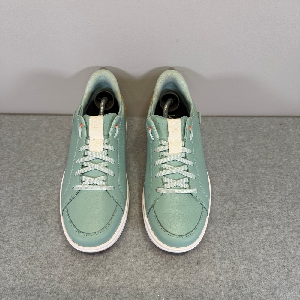 Kizik Athens Womens Shoes Size 11 Mint Green Orange Hands Free Leather Sneakers - Picture 3 of 10